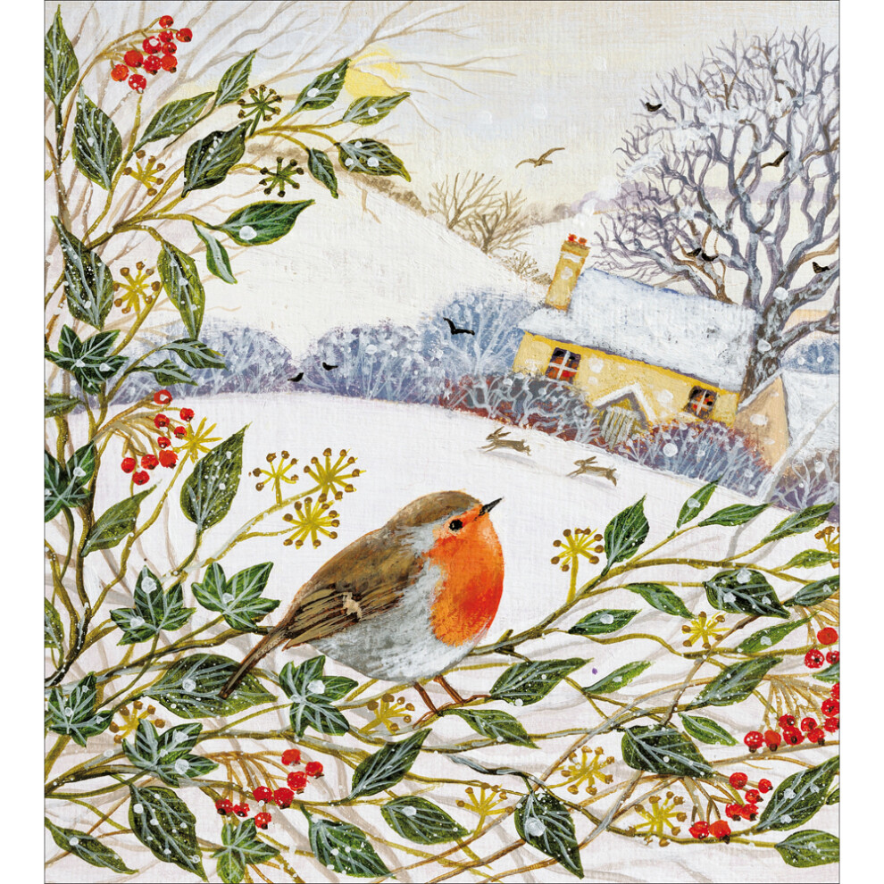 Pack Of 5 Merry & Bright Robing In Cottage Garden Charity Christmas Cards