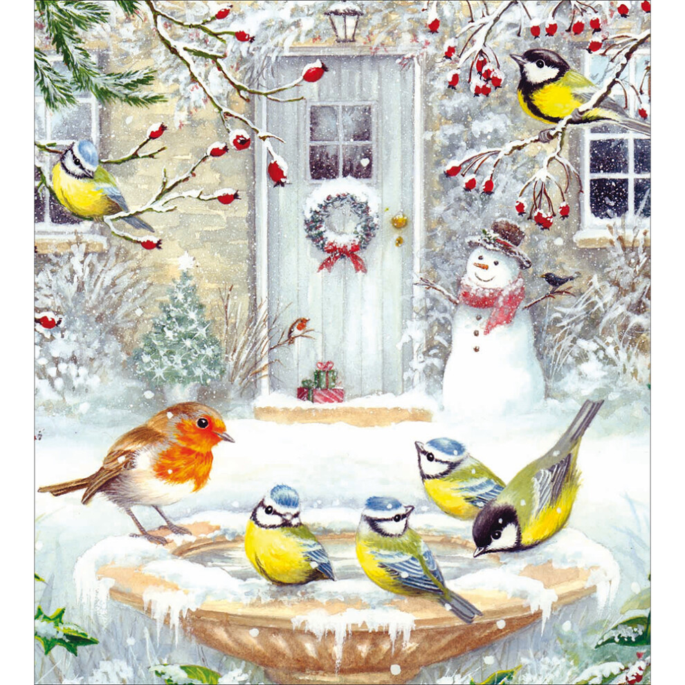 Woodmansterne Pack Of 5 Delights Of December Snowman's Bird Party! Charity Christmas Cards