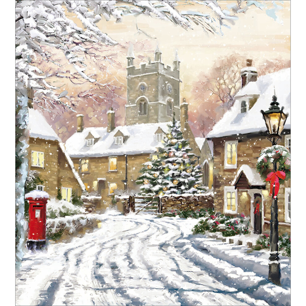 Pack Of 5 Church In The Snow Snowy Serenity Charity Christmas Cards