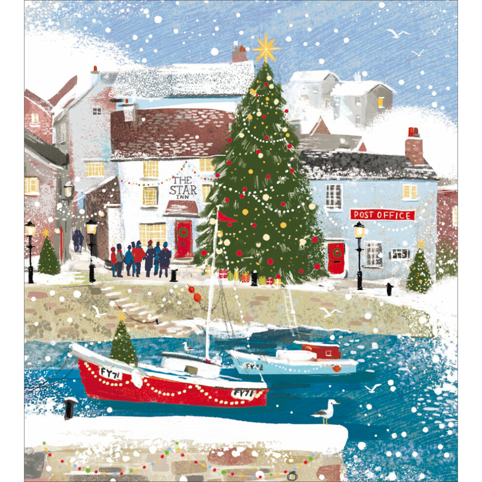 Pack Of 5 Harbour In The Snow Floating Festive Fun! Charity Christmas Cards