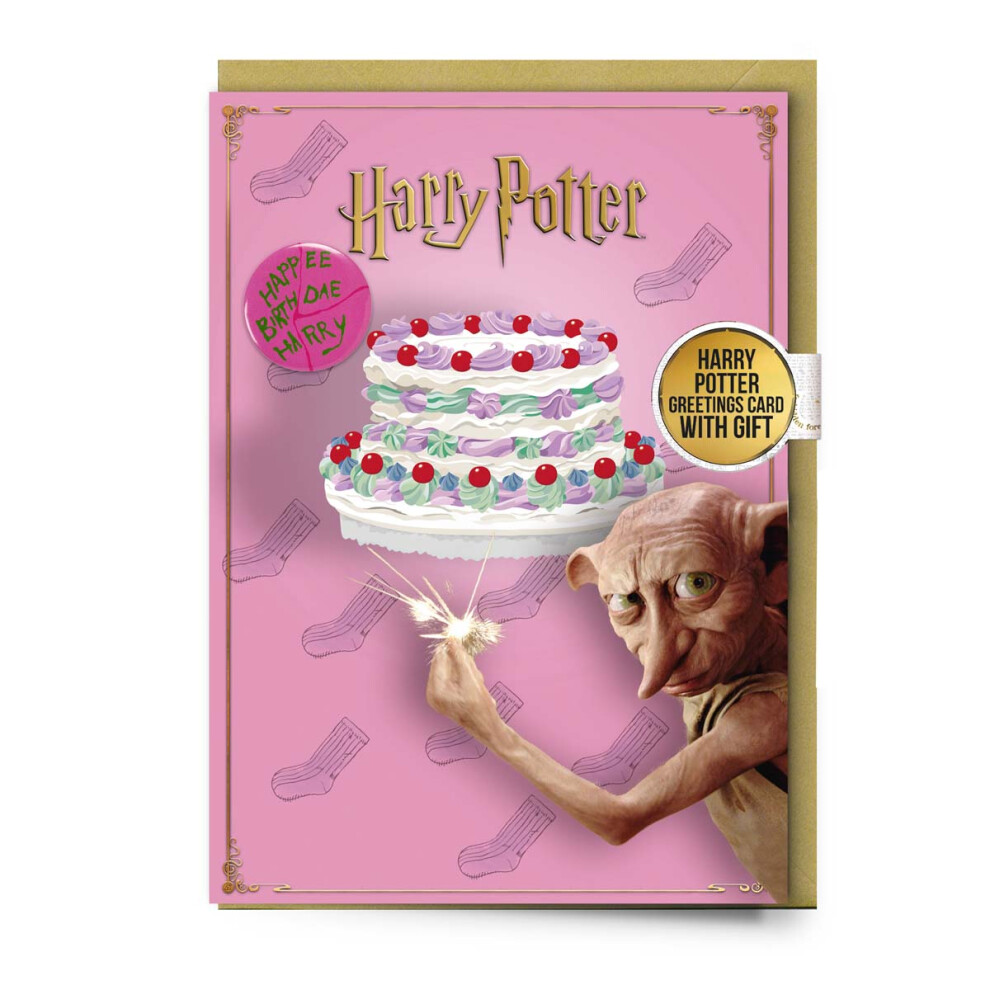 Harry Potter Dobby Happy Birthday Cake Greetings Card Button Badge HPGC0494