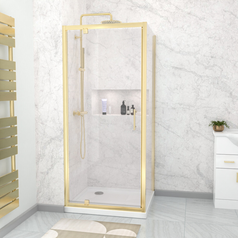 Nes Home 900 X 800Mm Pivot Door Shower Enclosure & Side Panel Brushed Brass
