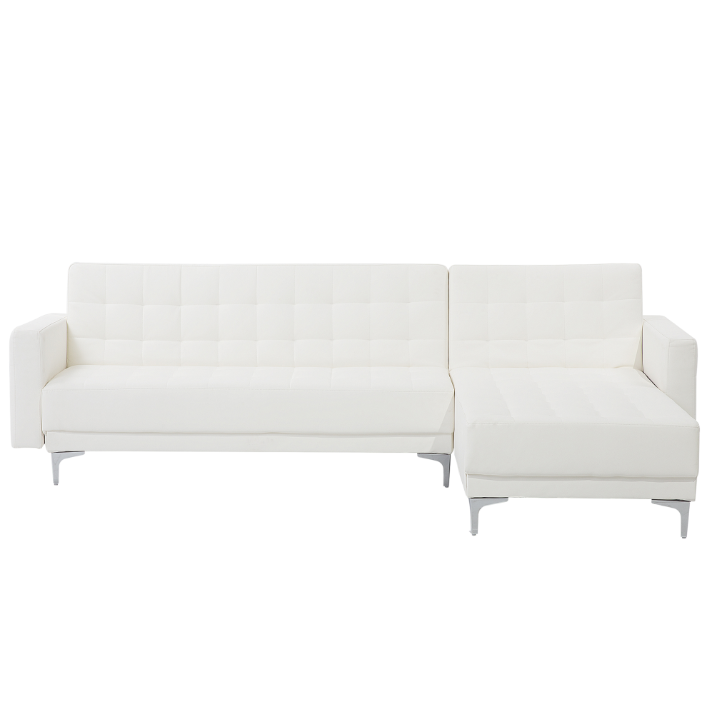 Left Hand Faux Leather Corner Sofa White ABERDEEN