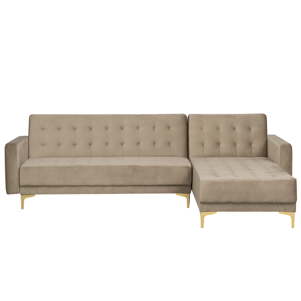 Modular Corner Sofa Bed ABERDEEN Velvet Sand Beige 4 Seater Left Hand