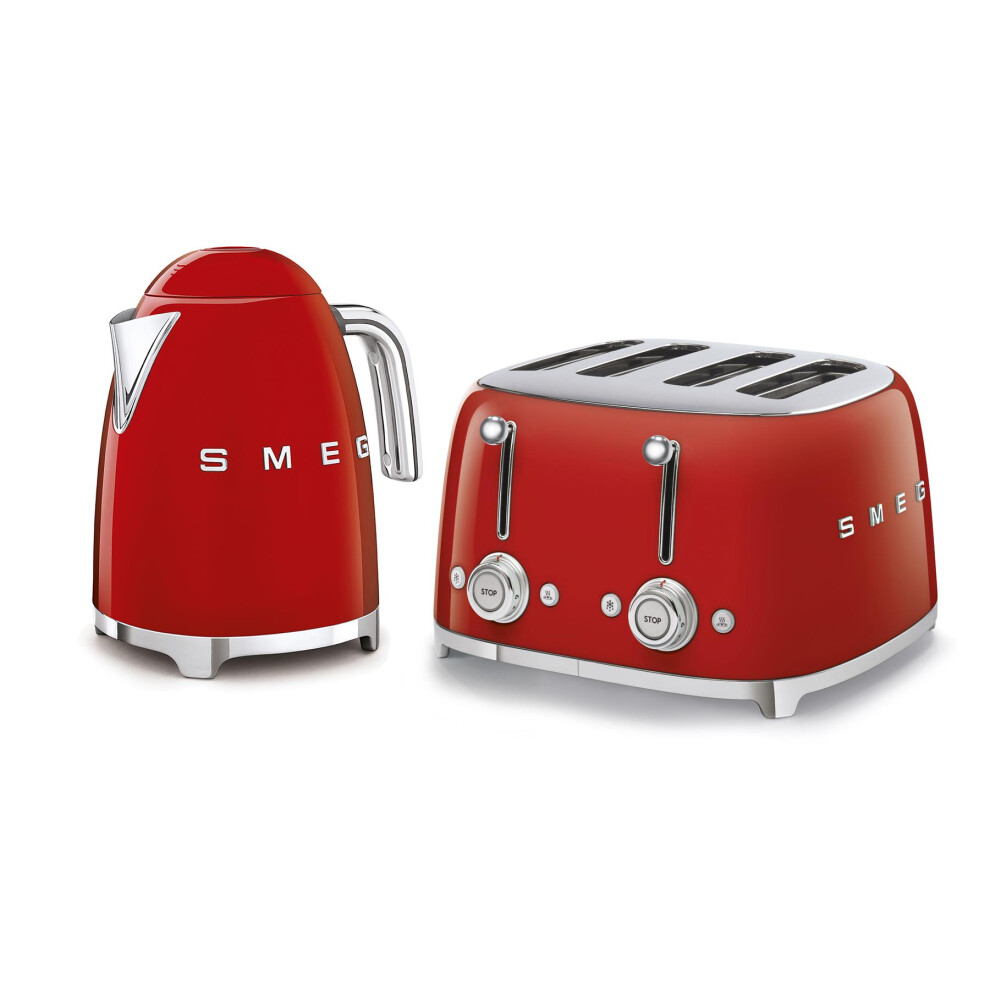 Smeg 50's Style Retro Range Breakfast Set, 1.7L 3000W Kettle and Multi-Functional Control 4-Slice 2000W Toaster, Red, KLF03RDUK/ TSF03RDUK-image-OPC-PFGBJKT-NEW