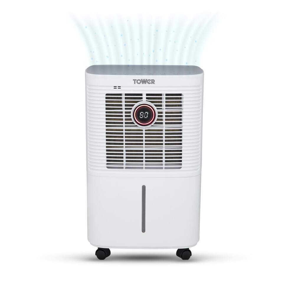 Tower T674003 12L Compressor Dehumidifier, 3 Modes, Adjustable Humidity, 1.6L Water Tank, 24 Hour Timer, White