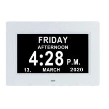 (White UK) Digital Alarm Clock Dementia Elder Christmas Gifts Remote Control Home Decor