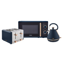 Tower Cavaletto Kitchen Set: 1.7L Rapid Boil Kettle, 4-Slice Toaster & 20L Manual Microwave - Midnight Blue & Rose Gold (EEJB222)