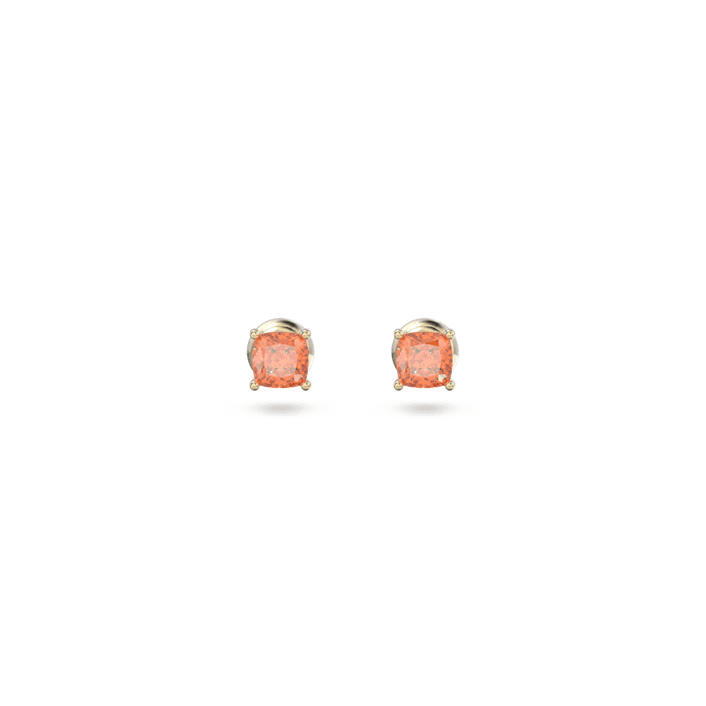 Swarovski Stilla Stud Cushion Cut Orange Gold-Tone Plated Earrings 5639123