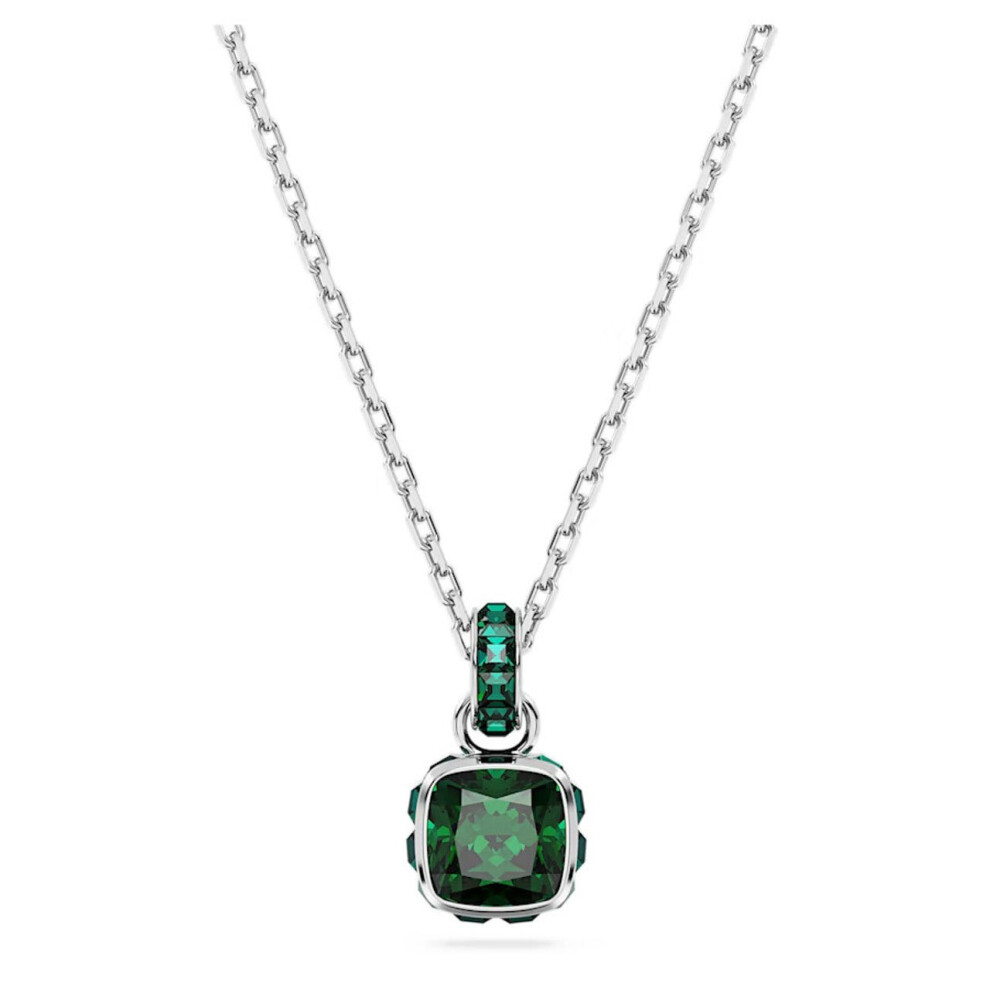 Birthstone Rhodium Plated Green Square Cut May Pendant 5651793