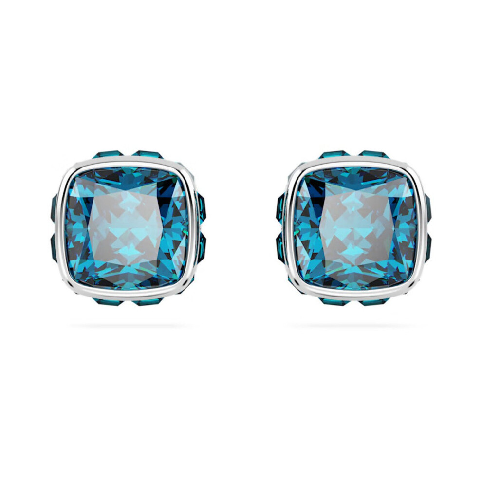 Birthstone Rhodium Plated Blue Square Cut December Stud Earrings 5660796