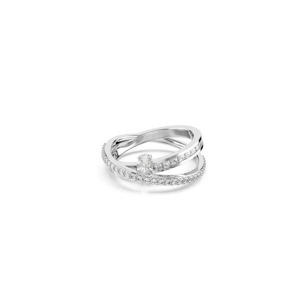 Hyperbola Rhodium Plated White Mixed Cuts Crystal Ring - Size 52