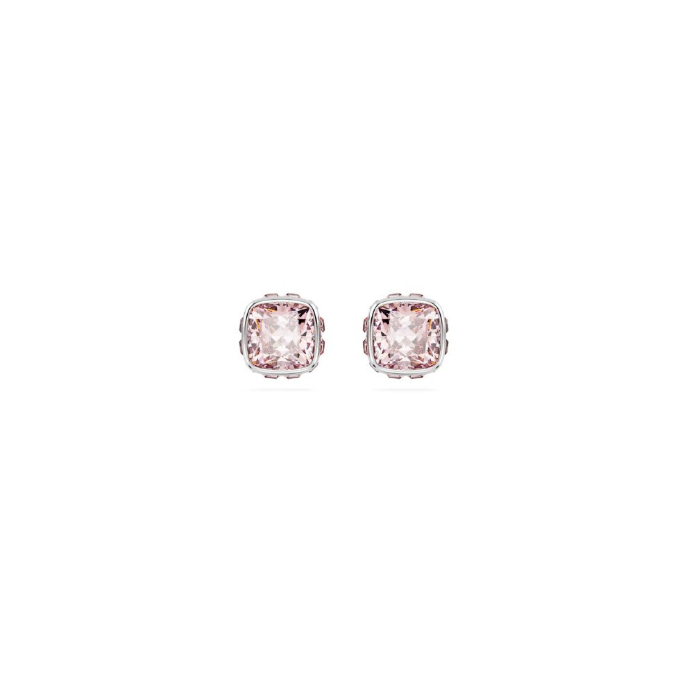 Birthstone Rhodium Plated Pink Square Cut June Stud Earrings 5660799