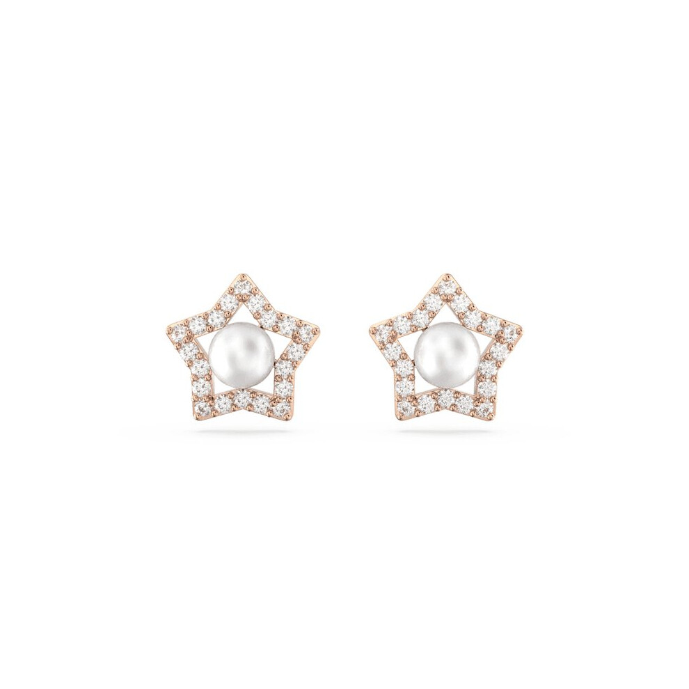 Swarovski Stella Stud Crystal Star White Rose Gold-Tone Plated Earrings 5645465