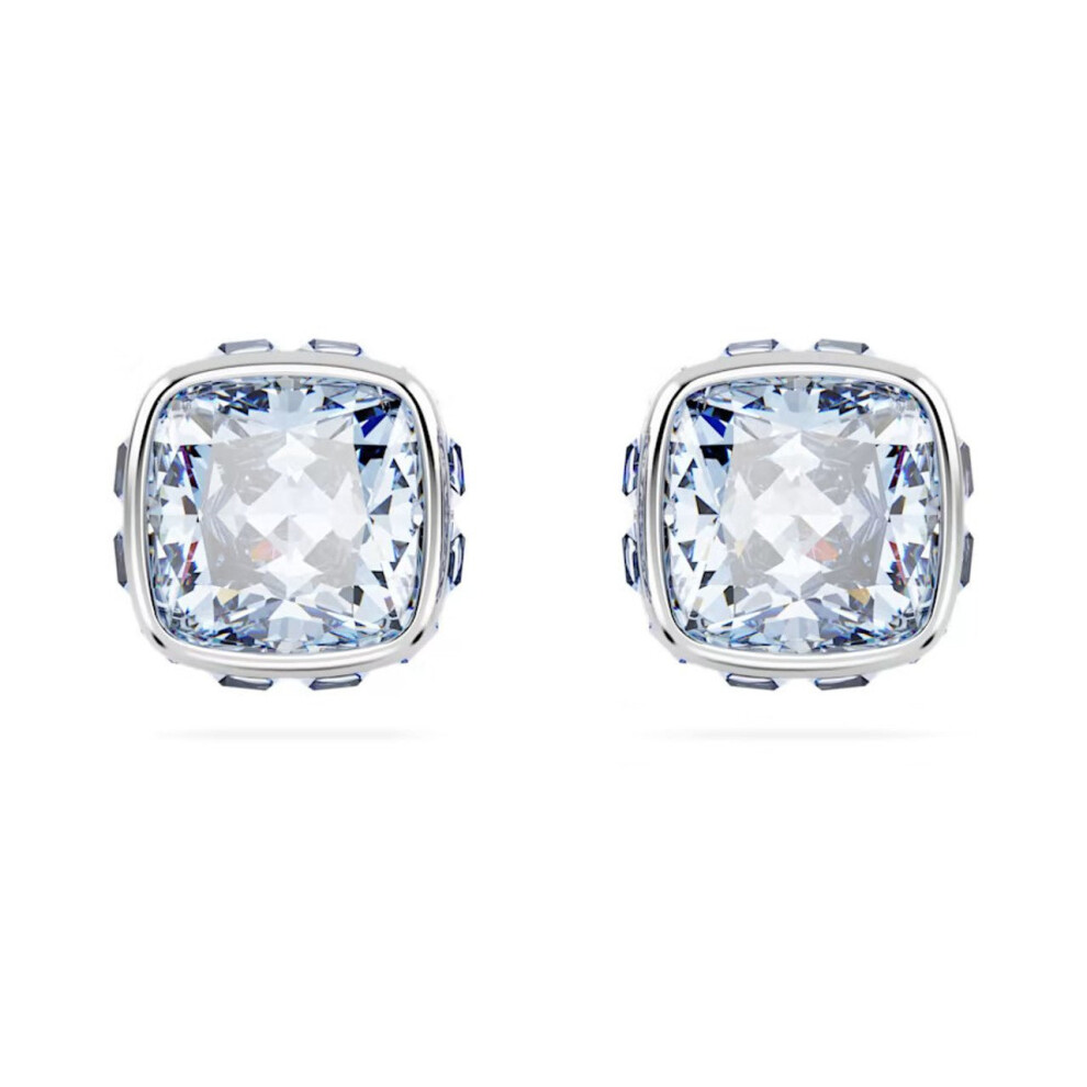 Birthstone Rhodium Plated Blue Square Cut March Stud Earrings 5660800