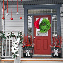 Grinch Weihnachten Die Blumengirlande Tür Ornament Santas Hut Festival Cartoon