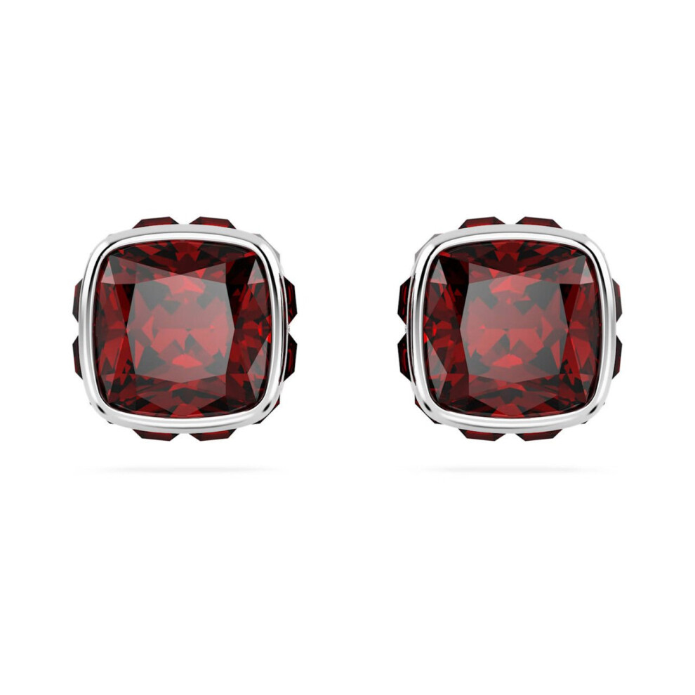 Birthstone Rhodium Plated Red Square Cut January Stud Earrings 5660798