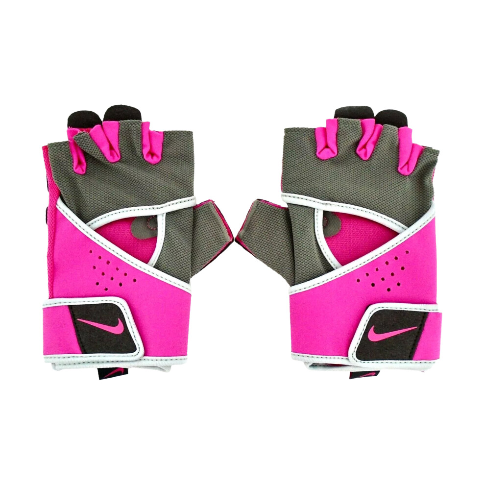(M, Pewter/Pinksicle) Nike Womens/Ladies Gym Premium Sport Fingerless Gloves