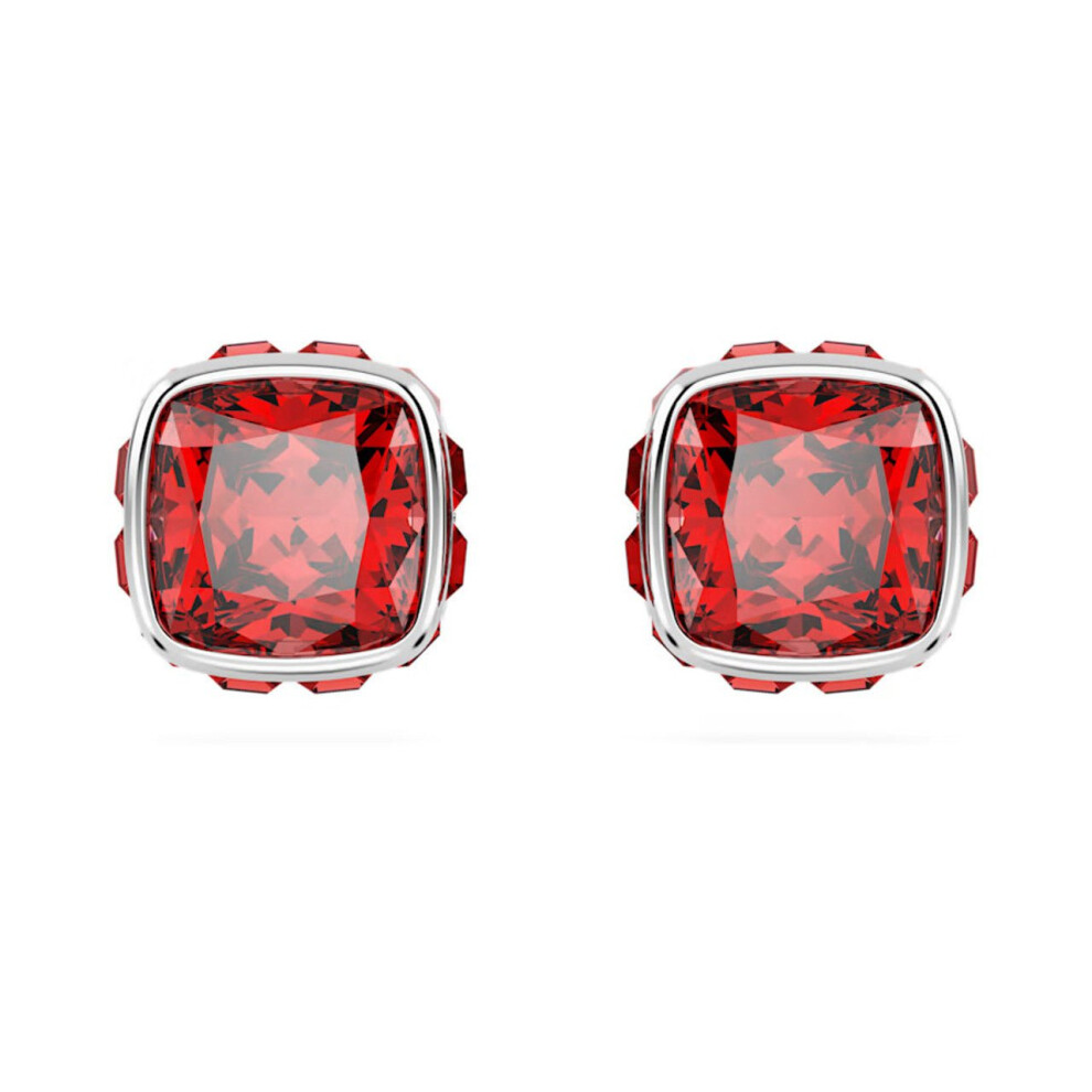 Birthstone Rhodium Plated Red Square Cut July Stud Earrings 5661959