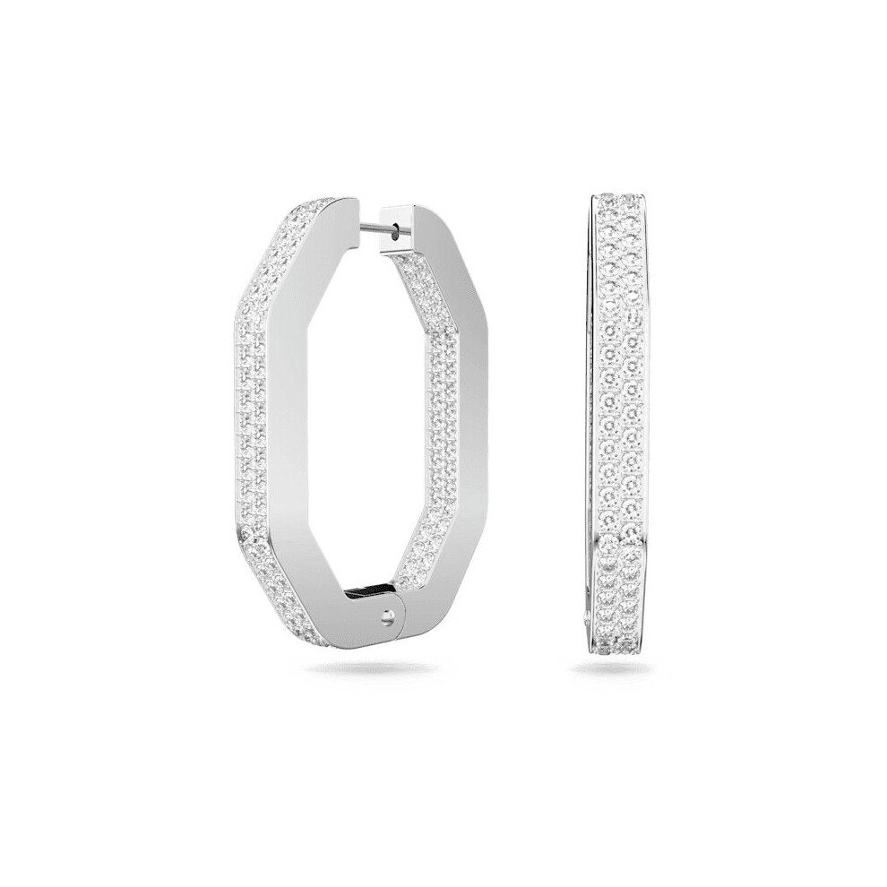 Swarovski Dextera Hoop Octagon PavÃ Large White Rhodium Plated Earrings 5639099