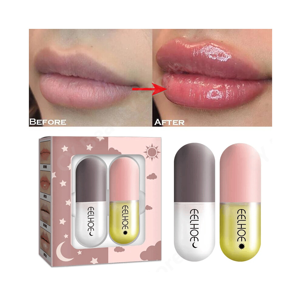 Flemye (1Set-2Pcs) Lasting Lip Plumper Serum Increase Lips Elasticity Instant Volumising Oils Reduce Fine Lines