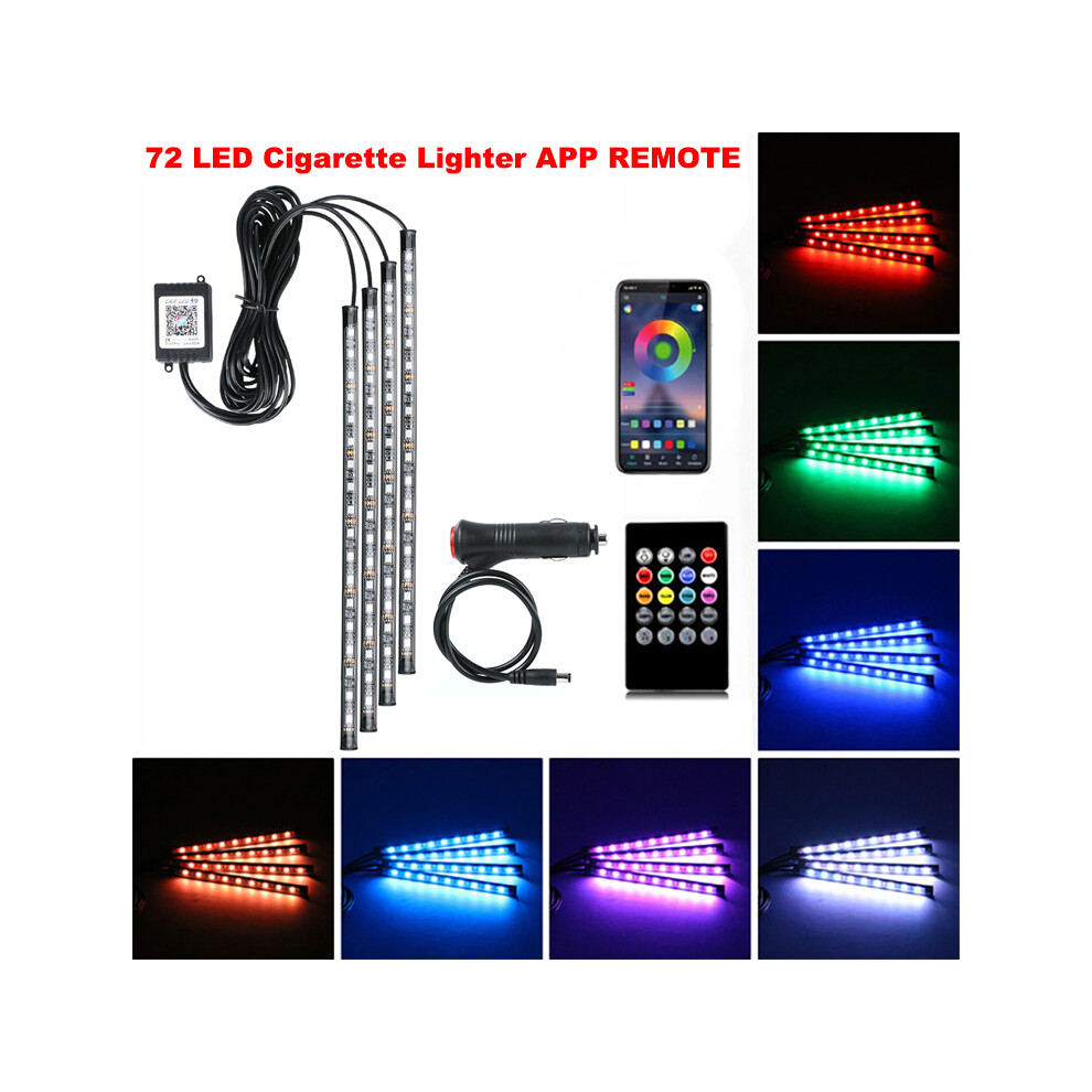 (72Led Remote App Cig) Neon Led Car Interior Ambient Foot Strip Kit Accessories Back Remote Light 9374252606671