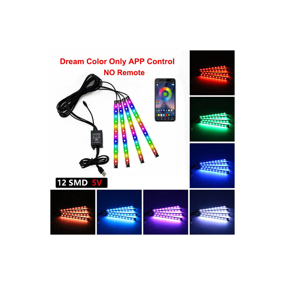 (48Led Dreamcolor Usb) Neon Led Car Interior Ambient Foot Strip Kit Accessories Back Remote Light 9374252606589