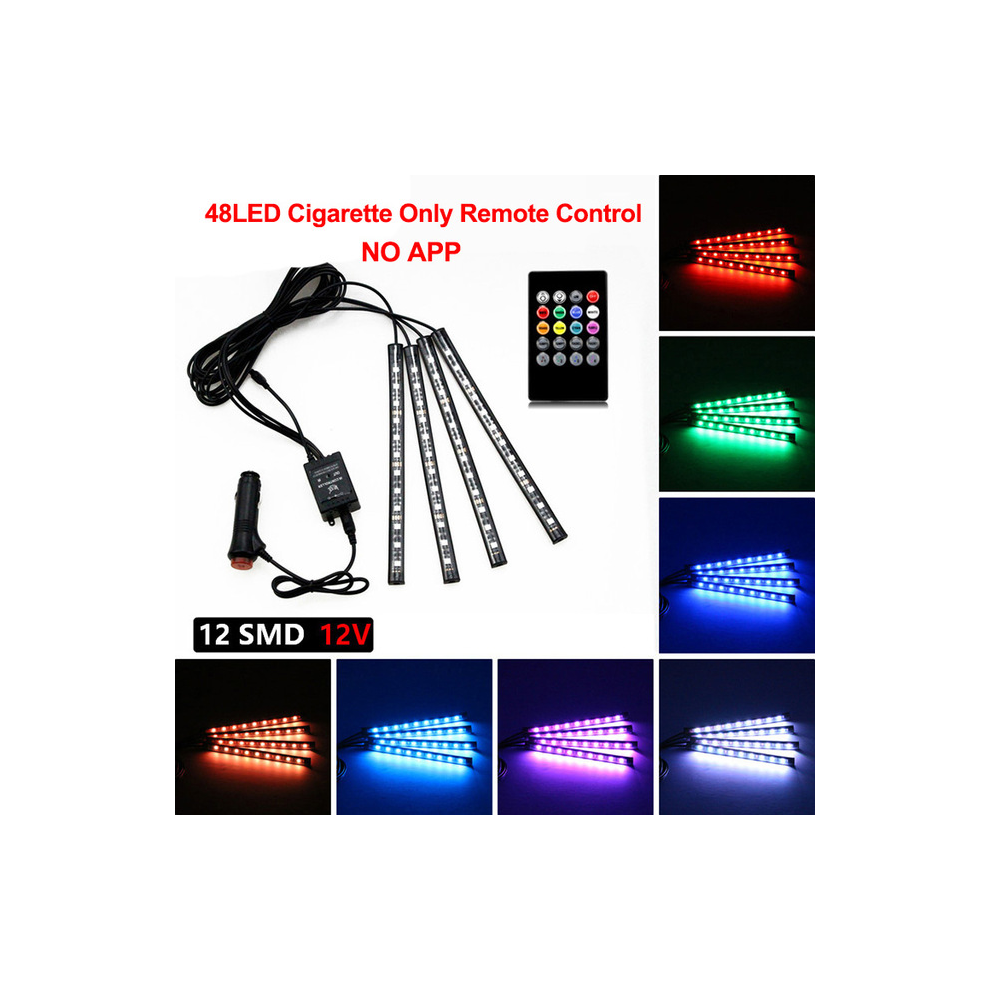 (48Led Remote Cig) Neon Led Car Interior Ambient Foot Strip Kit Accessories Back Remote Light 9374252606619