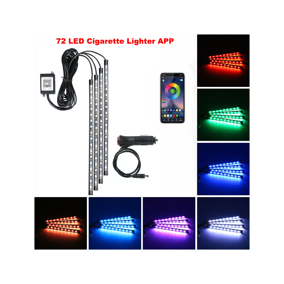 (72Led App Cig) Neon Led Car Interior Ambient Foot Strip Kit Accessories Back Remote Light 9374252606633