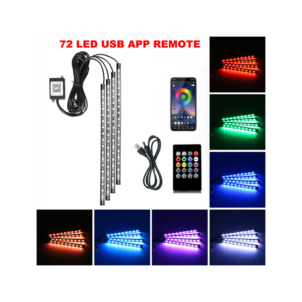 (72Led Remote App Usb) Neon Led Car Interior Ambient Foot Strip Kit Accessories Back Remote Light 9374252606688