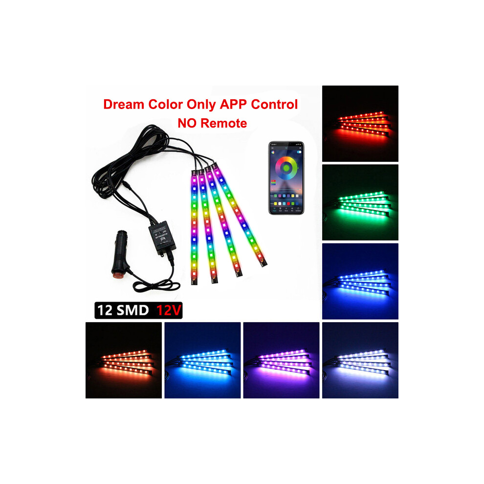 (48Led Dreamcolor Cig) Neon Led Car Interior Ambient Foot Strip Kit Accessories Back Remote Light 9374252606572