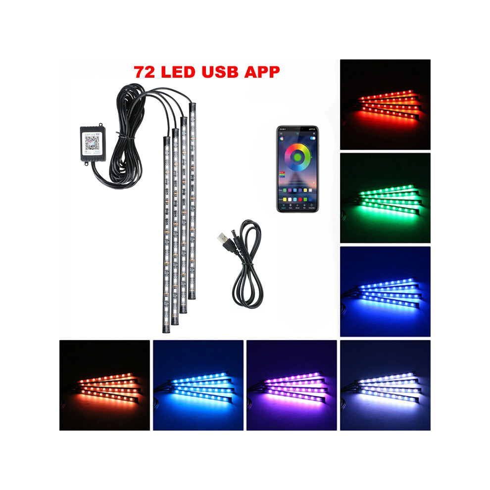 (72Led App Usb) Neon Led Car Interior Ambient Foot Strip Kit Accessories Back Remote Light 9374252606640