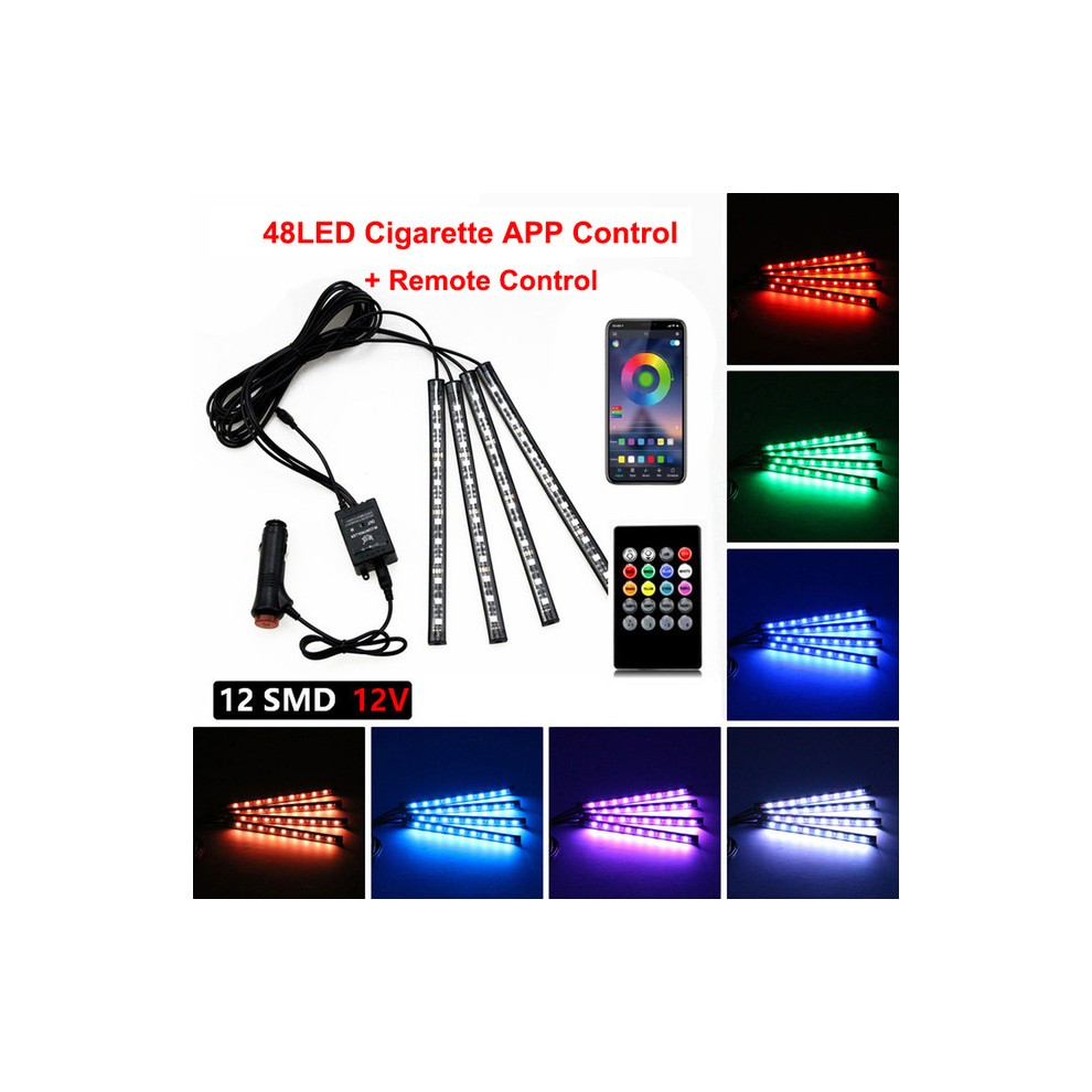 (48Led Remote App Cig) Neon Led Car Interior Ambient Foot Strip Kit Accessories Back Remote Light 9374252606596