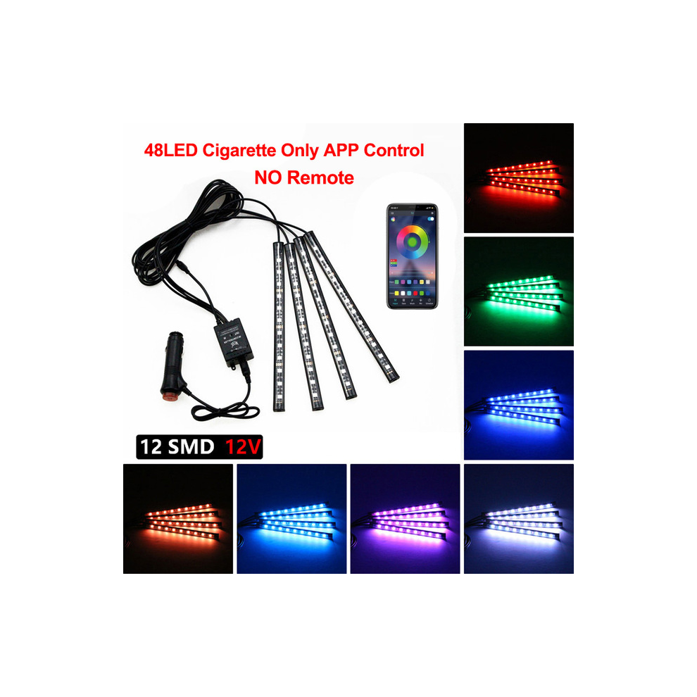 (48Led App Cig) Neon Led Car Interior Ambient Foot Strip Kit Accessories Back Remote Light 9374252606558