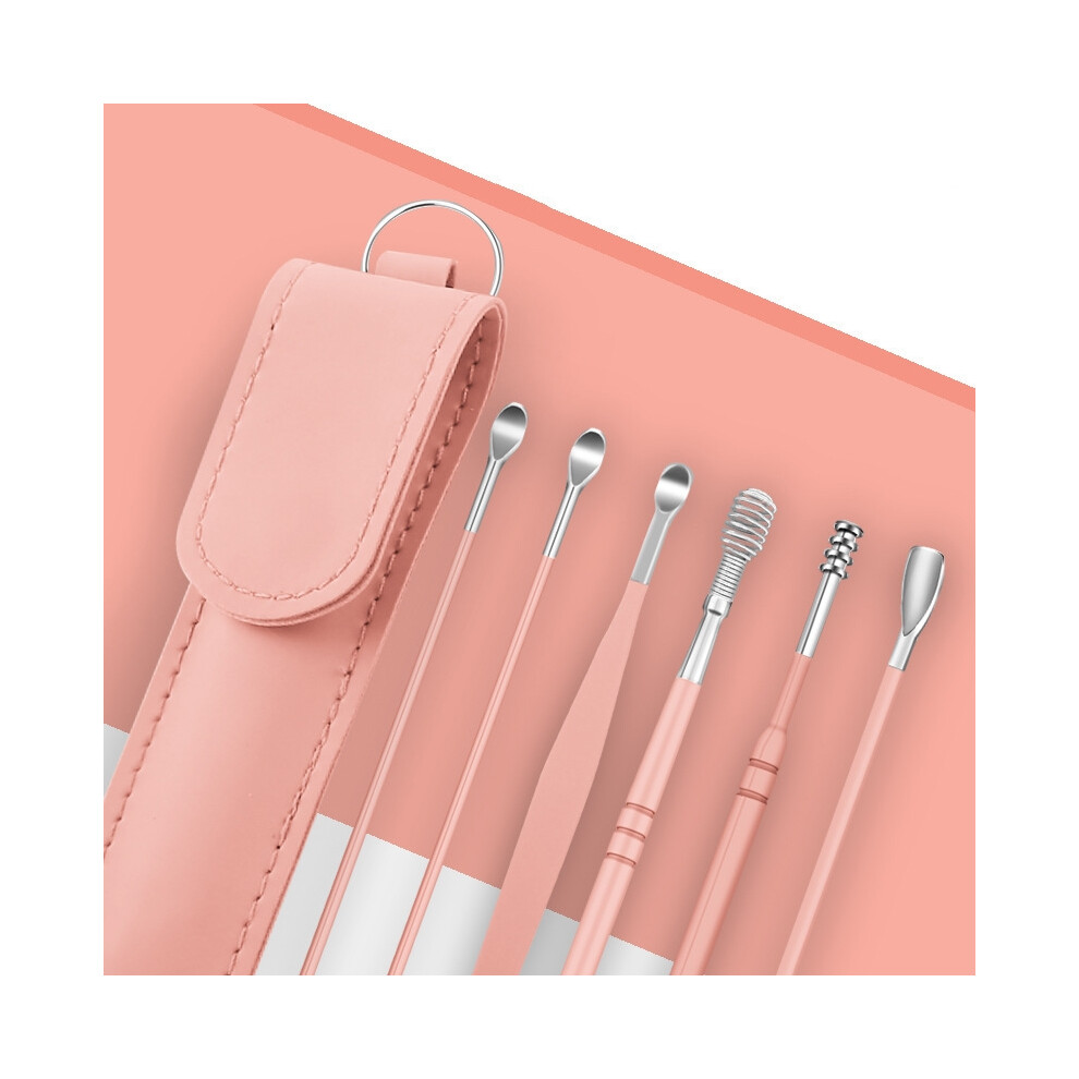 Bghone (Pink 6Pcs) 6Pcs/Set Ear Cleaner Ear Wax Pickers Stainless Steel Earpick Wax Remover Piercing Kit Earwax Curette