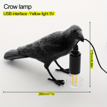 (Black) Gothic-style Halloween Party Crow Lamp, Cute Black Crow Table Lamp With USB Cable