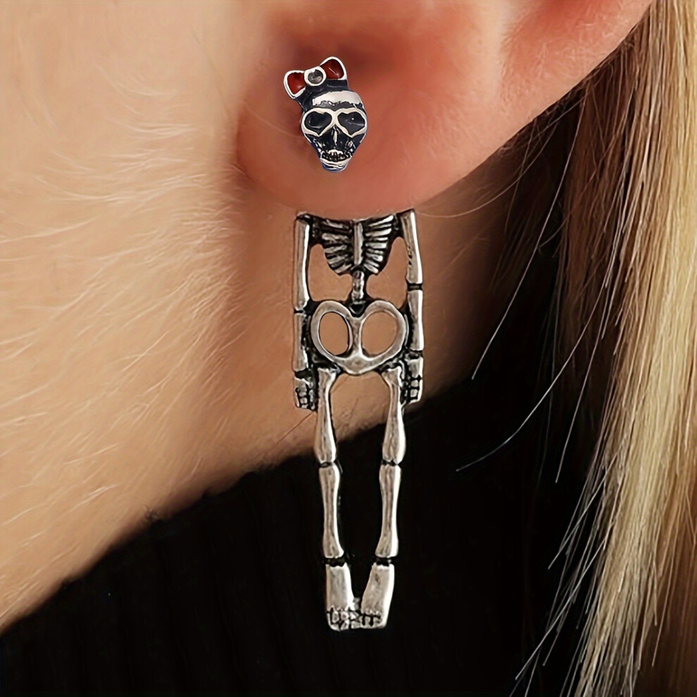 (Silver, Female Skeleton) Exquisite Skeleton Design Dangle Earrings Goth Punk Style Zinc Alloy Jewelry Creative Female Earrings-image-OPC-PFGCVSD-NEW