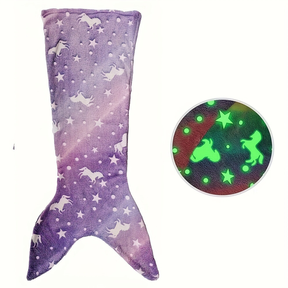 ( Mermaid (Classic)) Mermaid Starry Night Lighting Sleeping Bag, Flannel Luminous Blanket, Rainbow Mermaid Blanket Purple Srj Star