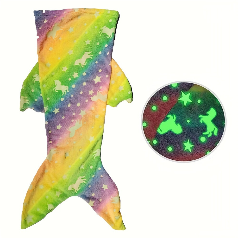 ( Mermaid (New Style)) Mermaid Starry Night Lighting Sleeping Bag, Flannel Luminous Blanket, Rainbow Mermaid Blanket Green Srj Star