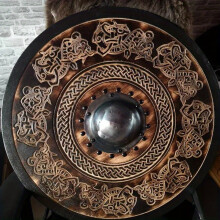(I) Wooden Viking Shield Medieval Battle Warrior Shield Round Armar Wolf Warrior
