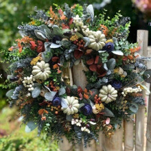 (35cm) Charming Hydrangea & White Pumpkin Wreath - Perfect For Thanksgiving, Christmas & Fall Decor | Durable Pvc, Round Shape