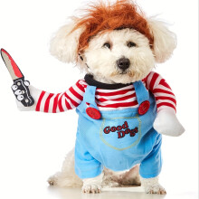 (Mixed Color, S) Halloween Deadly Doll Design Pet Dog Costume Halloween Clothes Wig And Knife Novelty Funny Scary Props Outfit