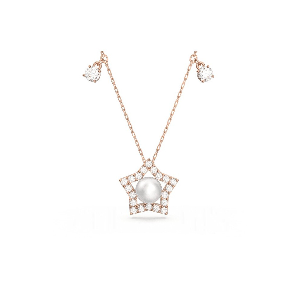 Swarovski Stella Crystal Pearls Star White Rose Gold-Tone Plated Necklace 5645382