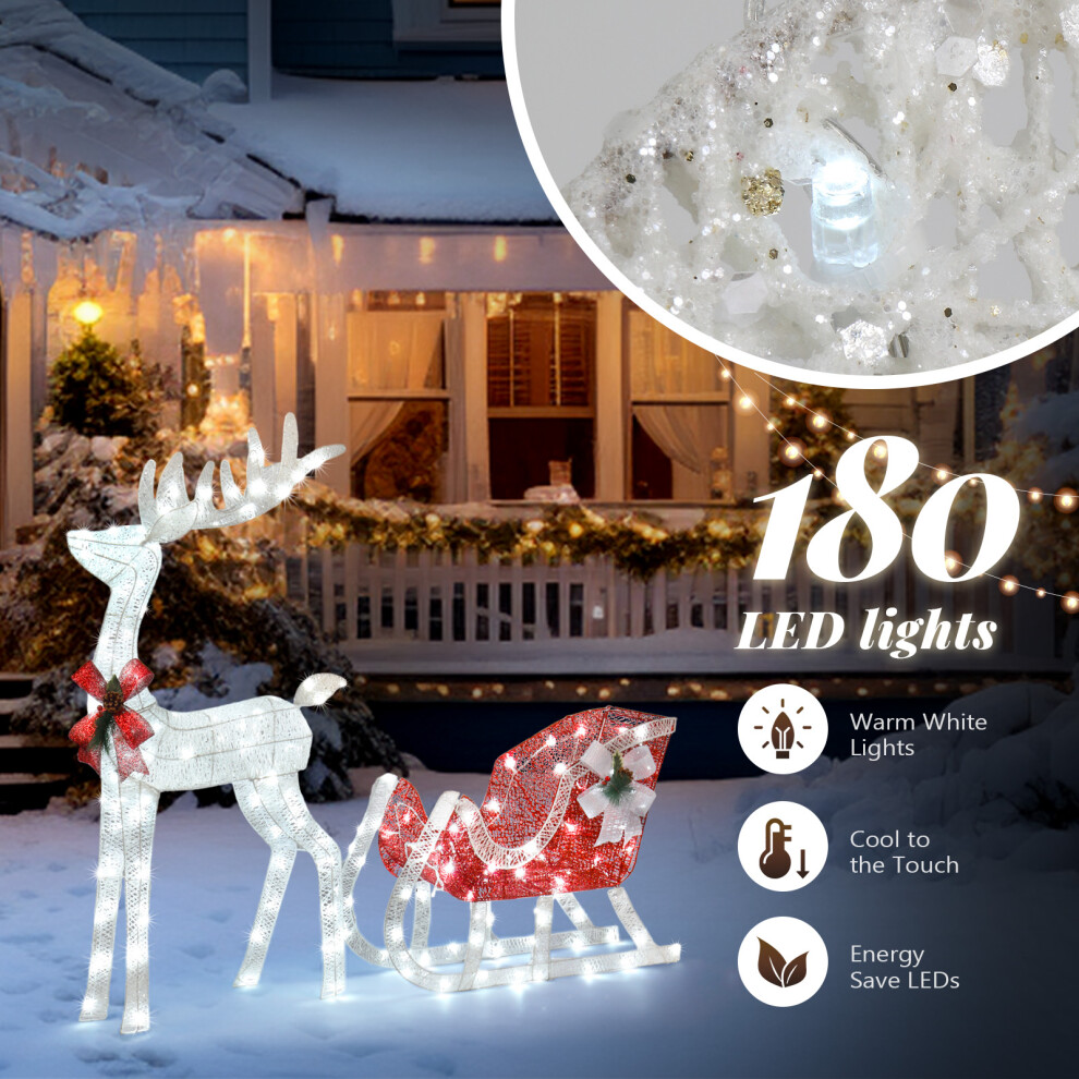 4ft Lighted Christmas Reindeer & Sleigh Outdoor Yard Decor w/ LED Lights