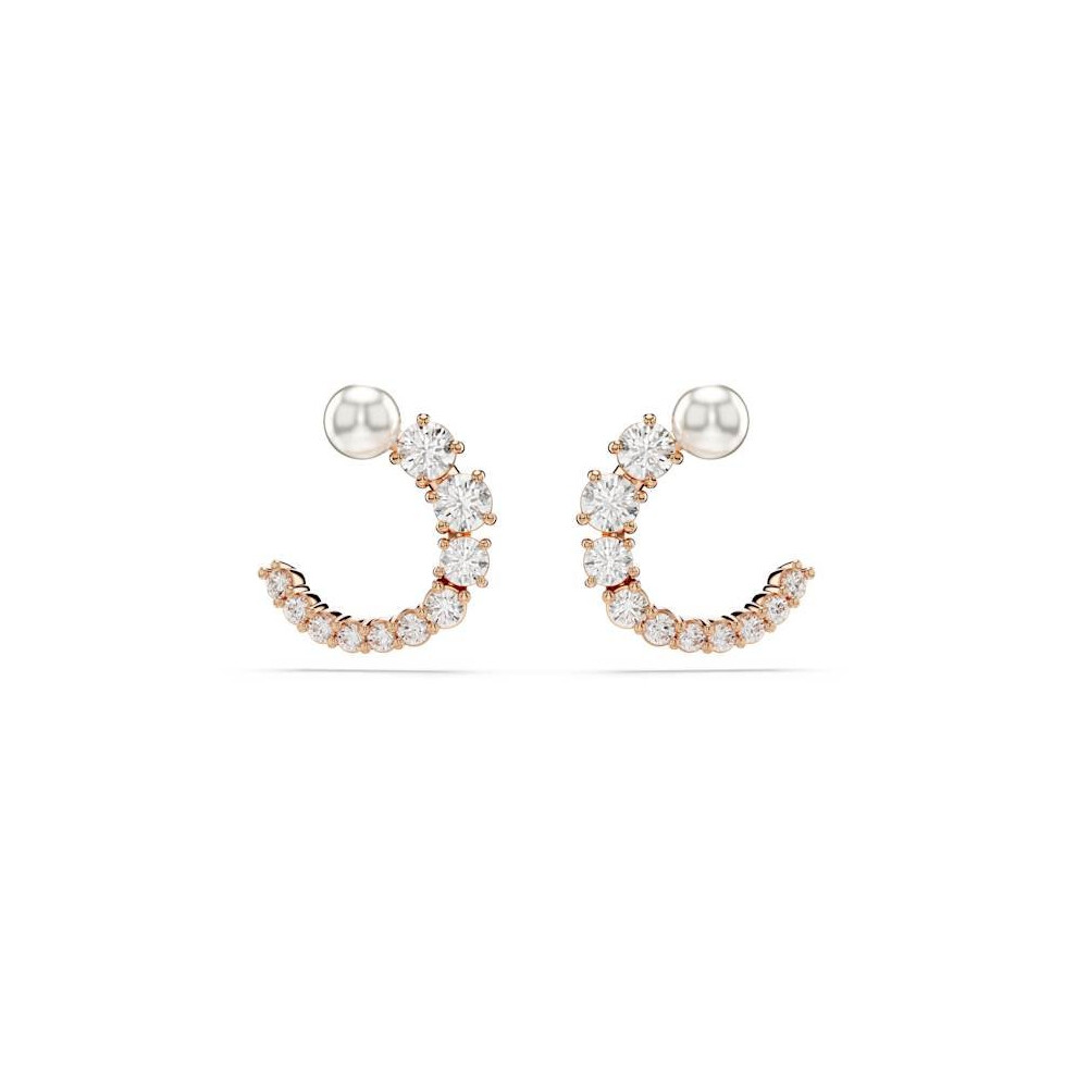 Matrix Rose Gold-tone Crystal Pearl Hoop Earrings 5692264