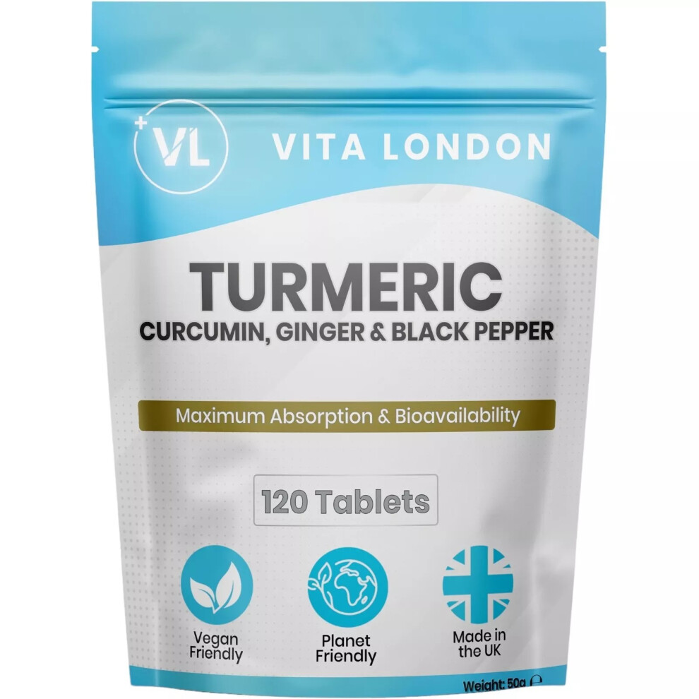 Turmeric Tablets 4000mg + Ginger + Black Pepper Supplement 120 Tablets