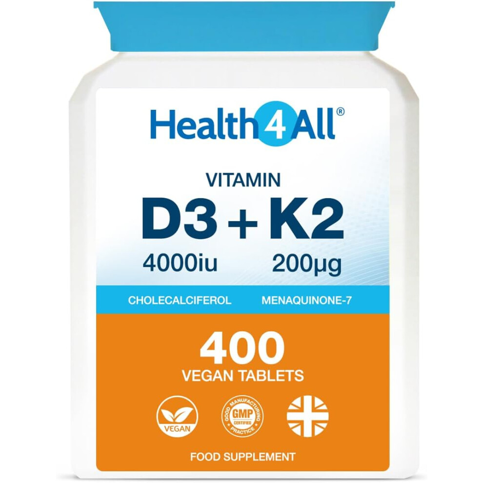 Vitamin D3 4000iu & Vitamin K2 200ug (Natural MK-7) 400 Vegan Tablets