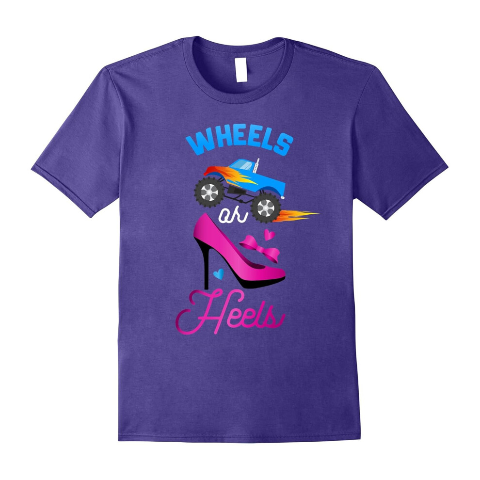 (XL) Wheels or heels we love you gender reveal party tee t shirt-Father's Day