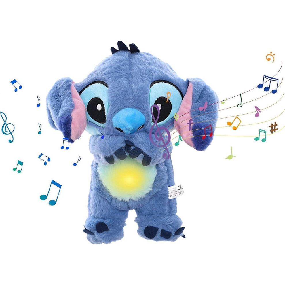 (blue) Calming Relief Plush Toys, Anxiety Plush Breathing Toy Cartoon Anxiety Relief Plush Soothing Stuffed Animal with Music Lights