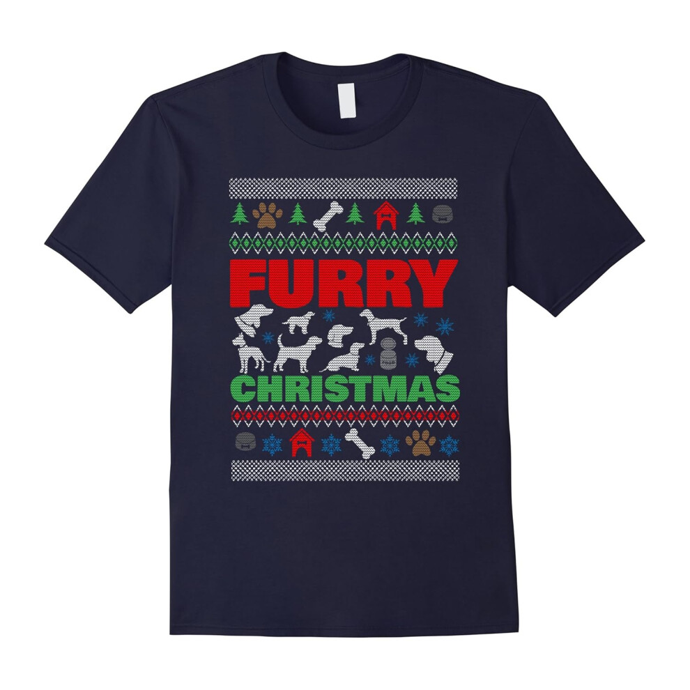 (XXL) Furry Friends Dog Lovers Ugly Christmas Holiday T-Shirt-Father's Day